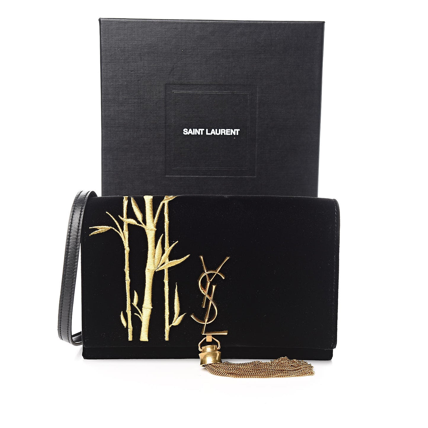 Velvet Embroidered Bamboo Monogram Kate Chain Wallet Black