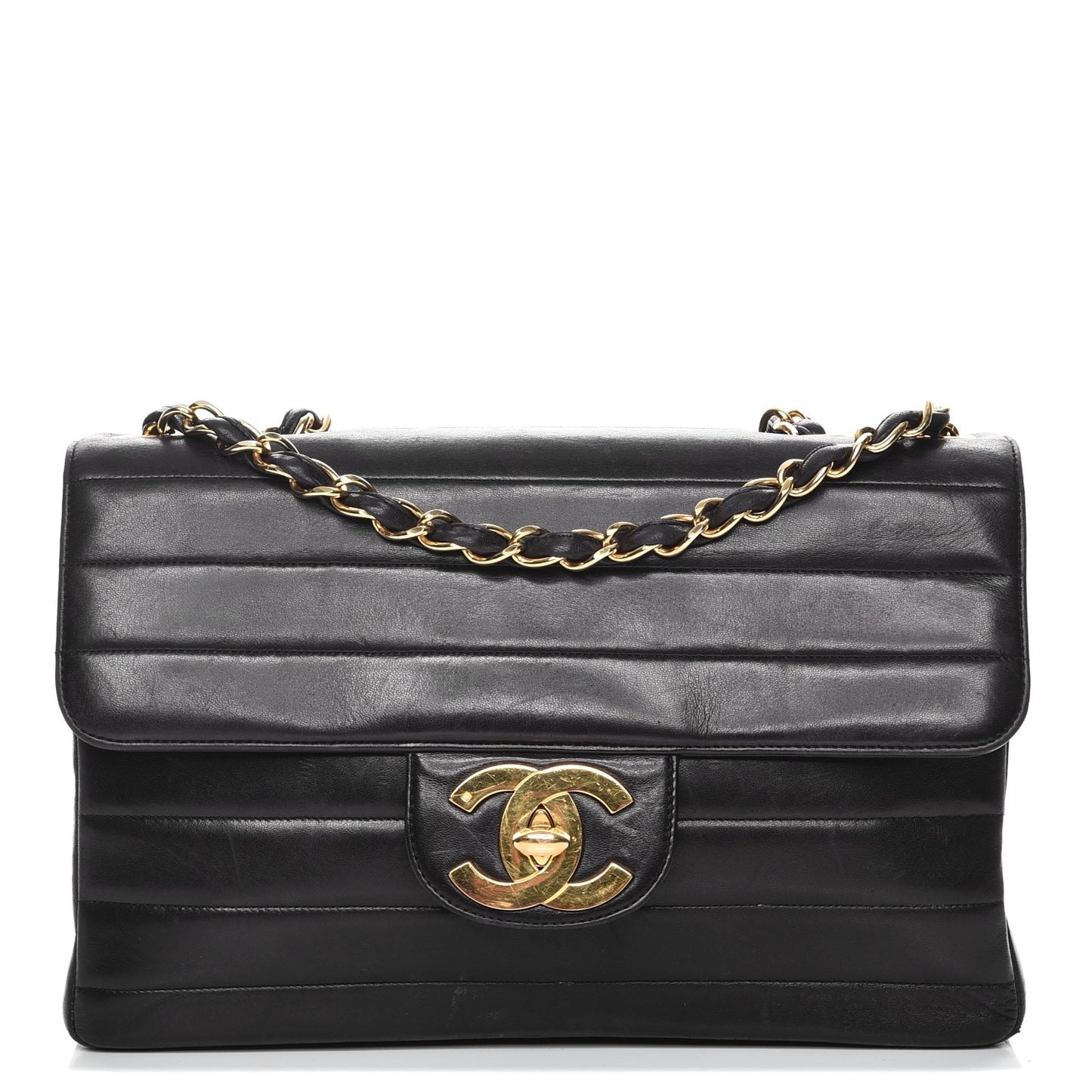Lambskin Horizontal Quilt Jumbo Single Flap Black