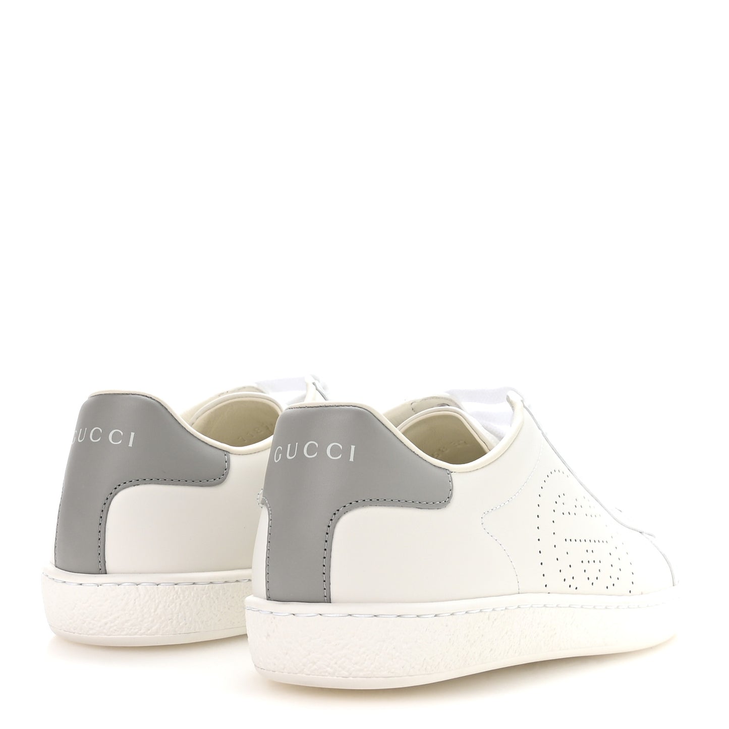 Calfskin Interlocking G Perforated Womens Ace Sneakers 37 White Grey Sky