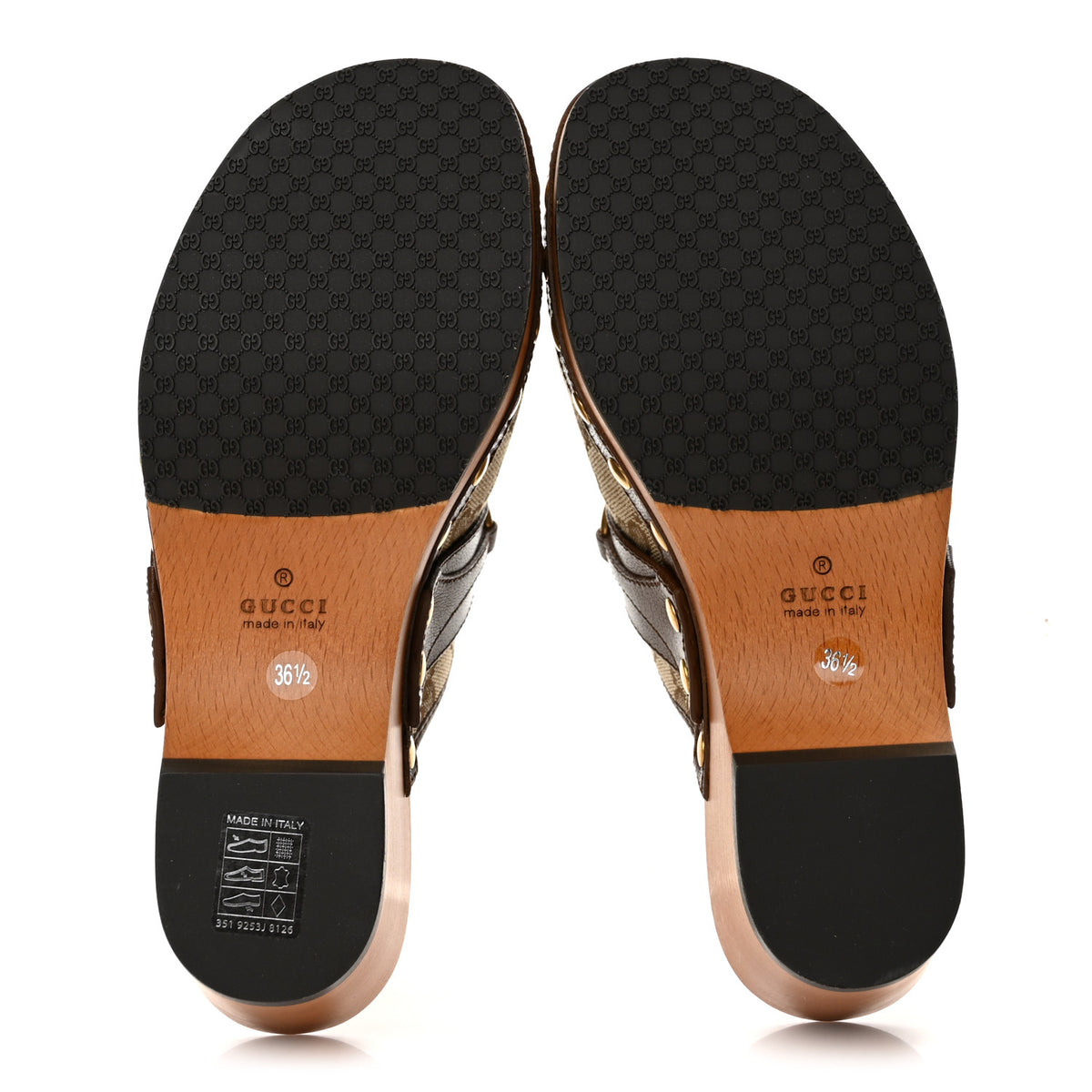 Gucci Monogram Goatskin Horsebit Clog Mules 36.5 Beige Ebony Brown Sugar 7 of 10