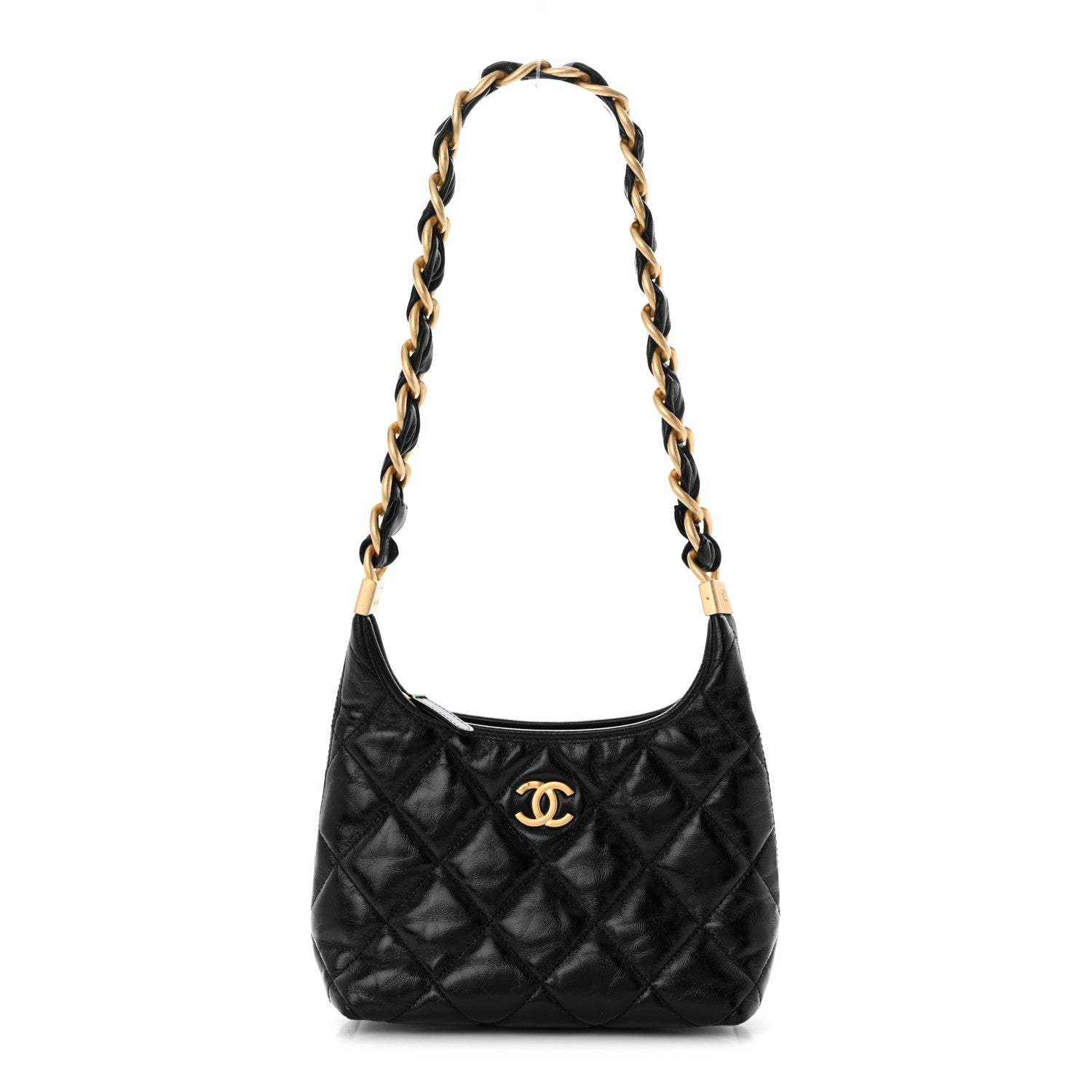 Chanel Shiny Crumpled Lambskin Quilted Small CC Funky Town Hobo Black 1 of 11