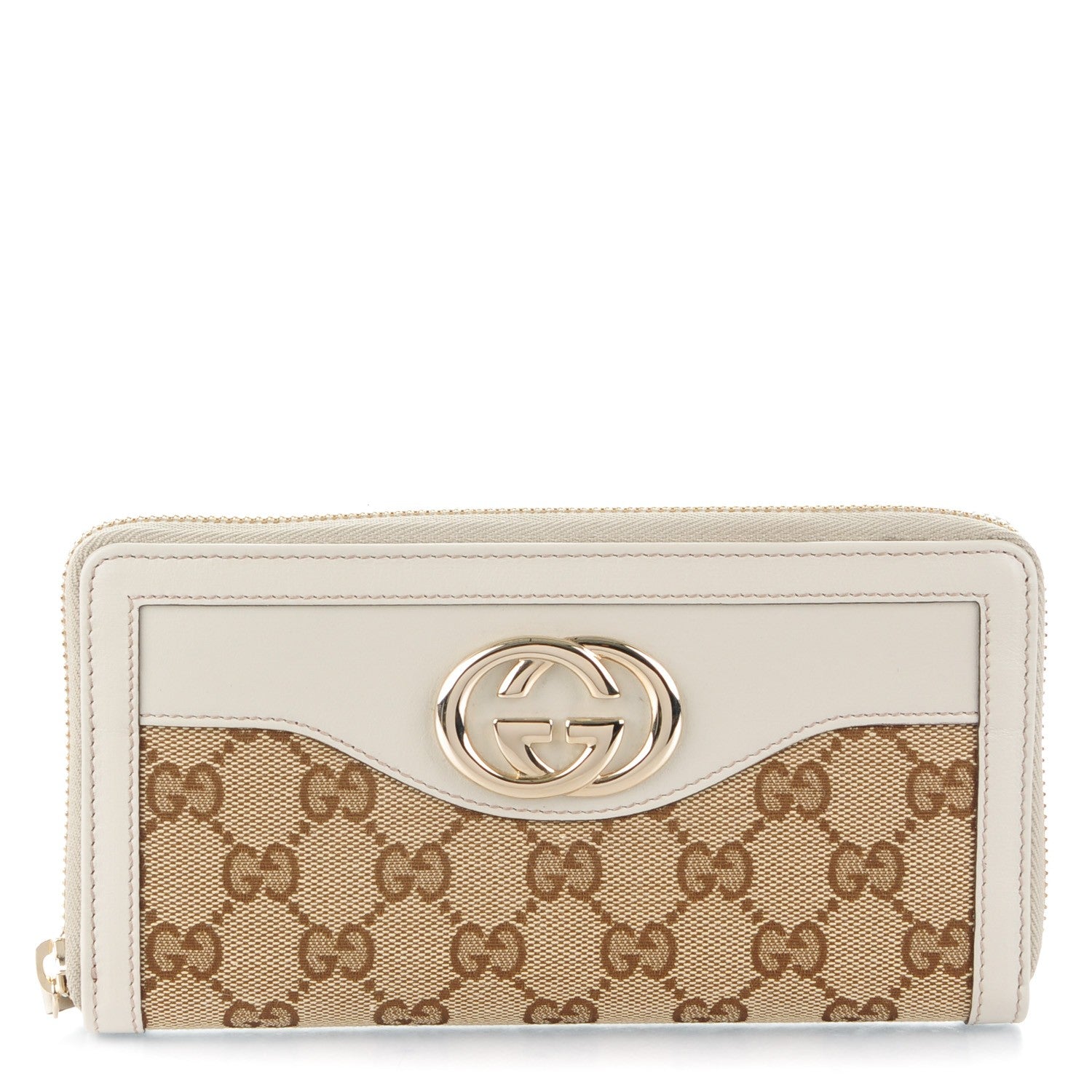 Gucci Monogram Margaux Calfskin Sukey Zip Around Wallet Beige Ebony Mystic White 1 of 7