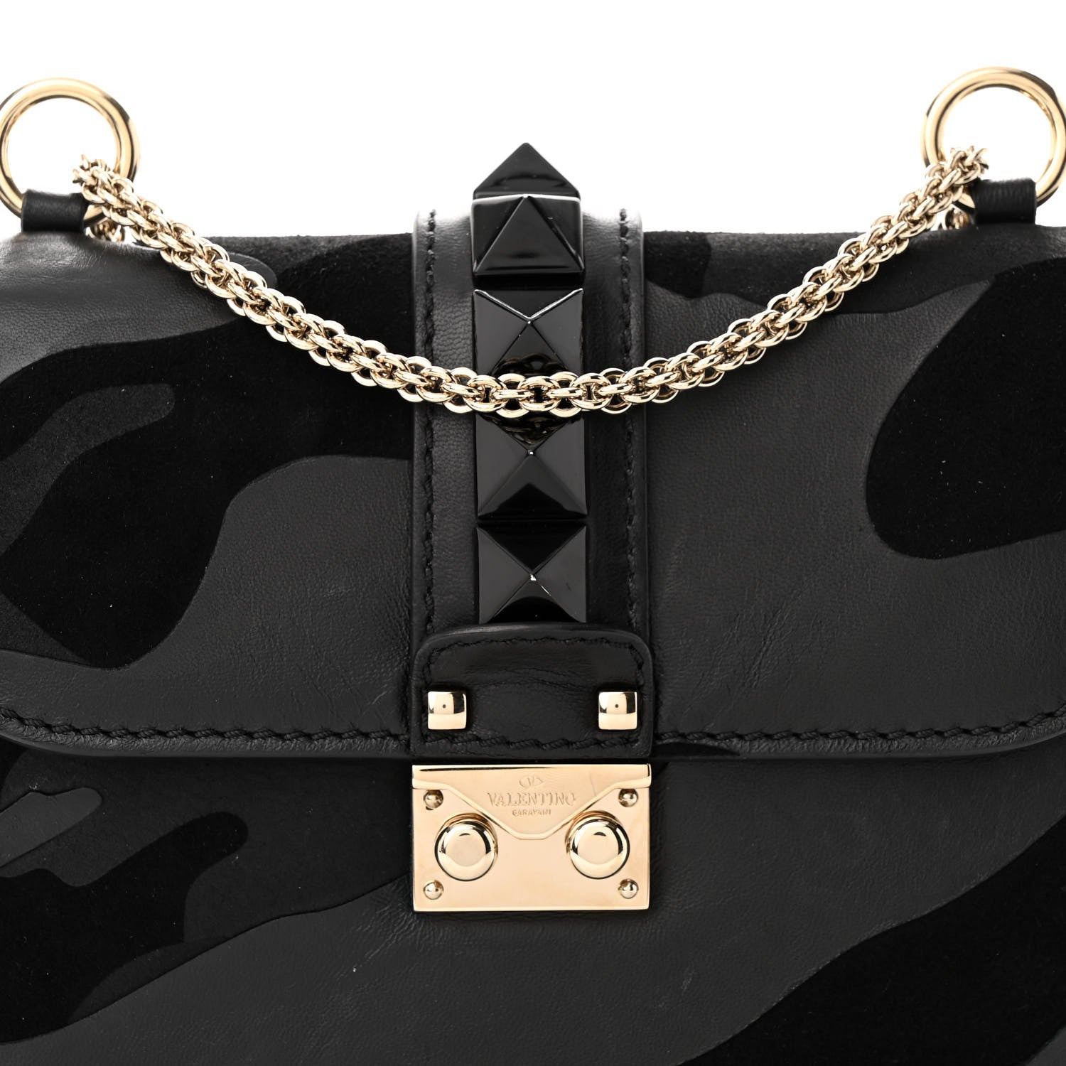 Valentino Garavani Nappa Camouflage Small Glam Lock Rockstud Flap Black 7 of 9