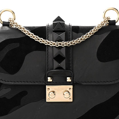 Valentino Garavani Nappa Camouflage Small Glam Lock Rockstud Flap Black 7 of 9
