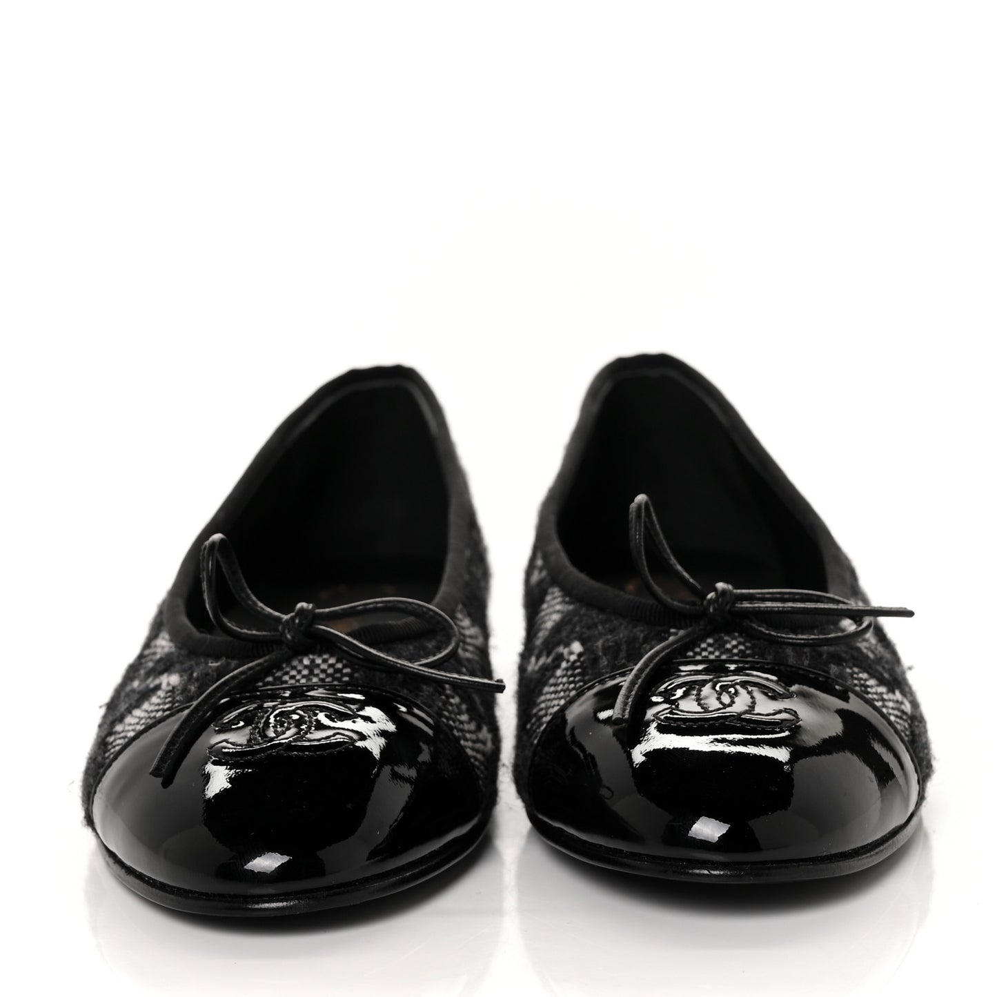 Tweed Patent Cap Toe Ballerina Flats 39.5 Black White