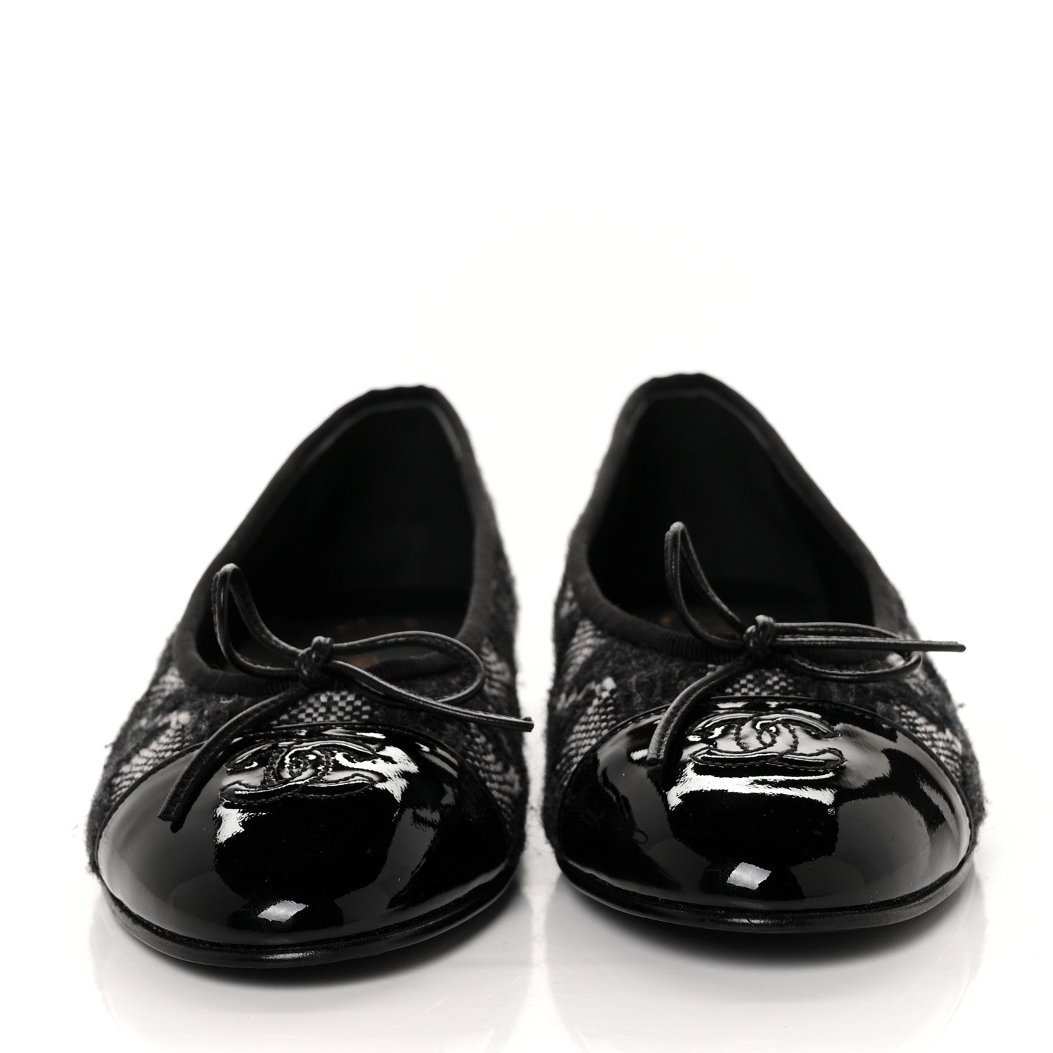Chanel Tweed Patent Cap Toe Ballerina Flats 39.5 Black White 2 of 8