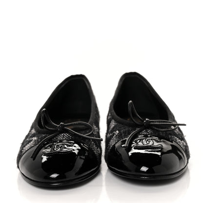 Chanel Tweed Patent Cap Toe Ballerina Flats 39.5 Black White 2 of 8