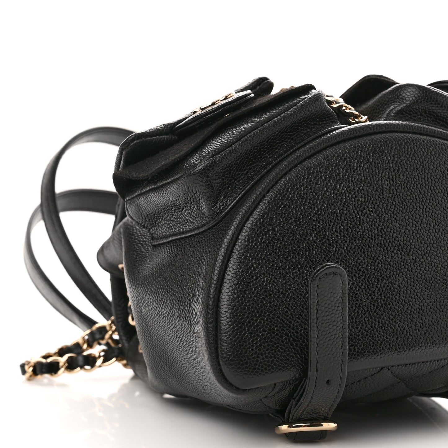 Shiny Caviar Quilted Small Duma Pockets Drawstring Backpack Black