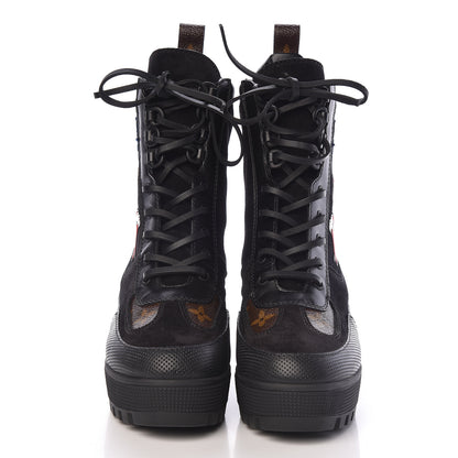 Louis Vuitton Suede Calfskin Monogram LV Black Heart Laureate Platform Desert Boots 37 Black 3 of 10