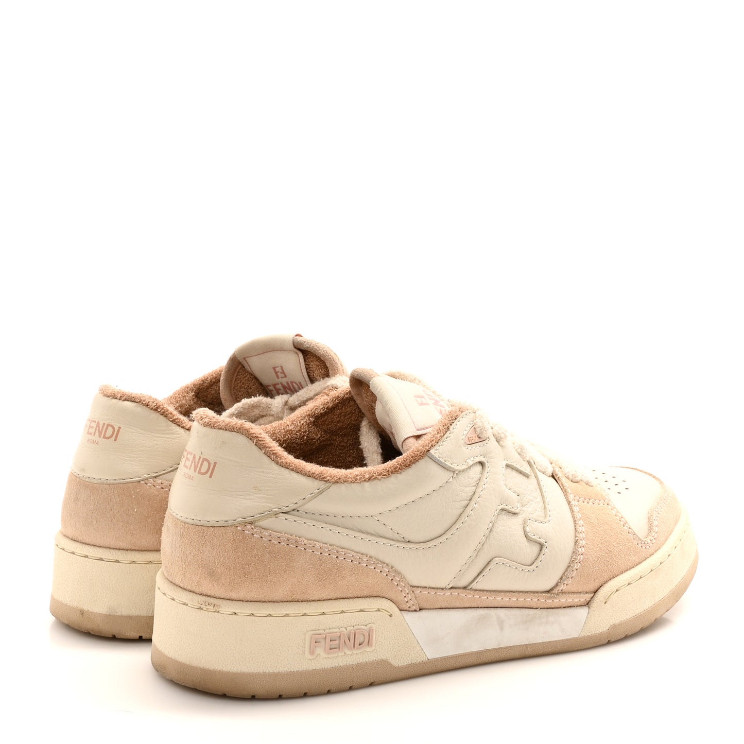 Suede Vitello Fendi Match Low Top Sneakers 37 Nudo White Garza Rosa