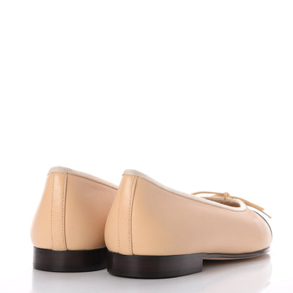 Chanel Lambskin Cap Toe CC Ballerina Flats 38 Beige Black 4 of 9