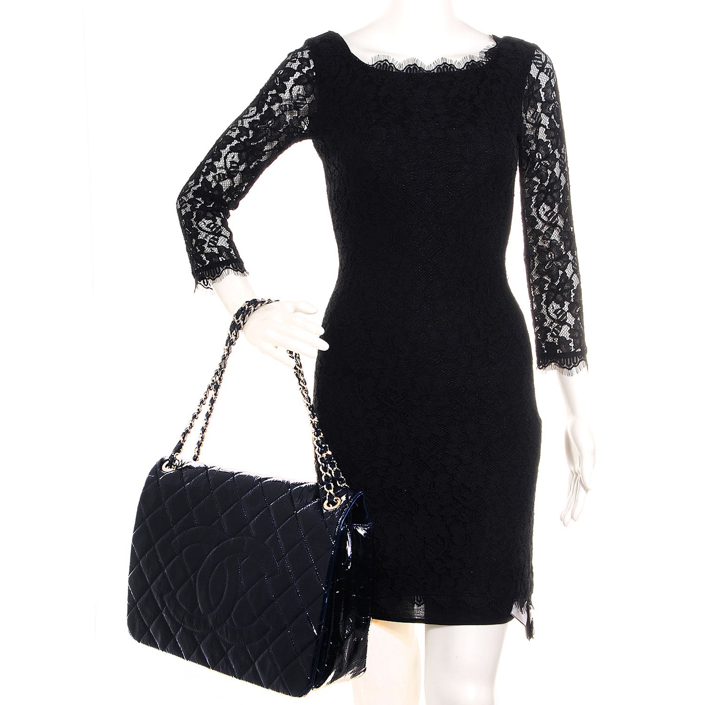 Patent Quilted XL Flap Navy Blue
