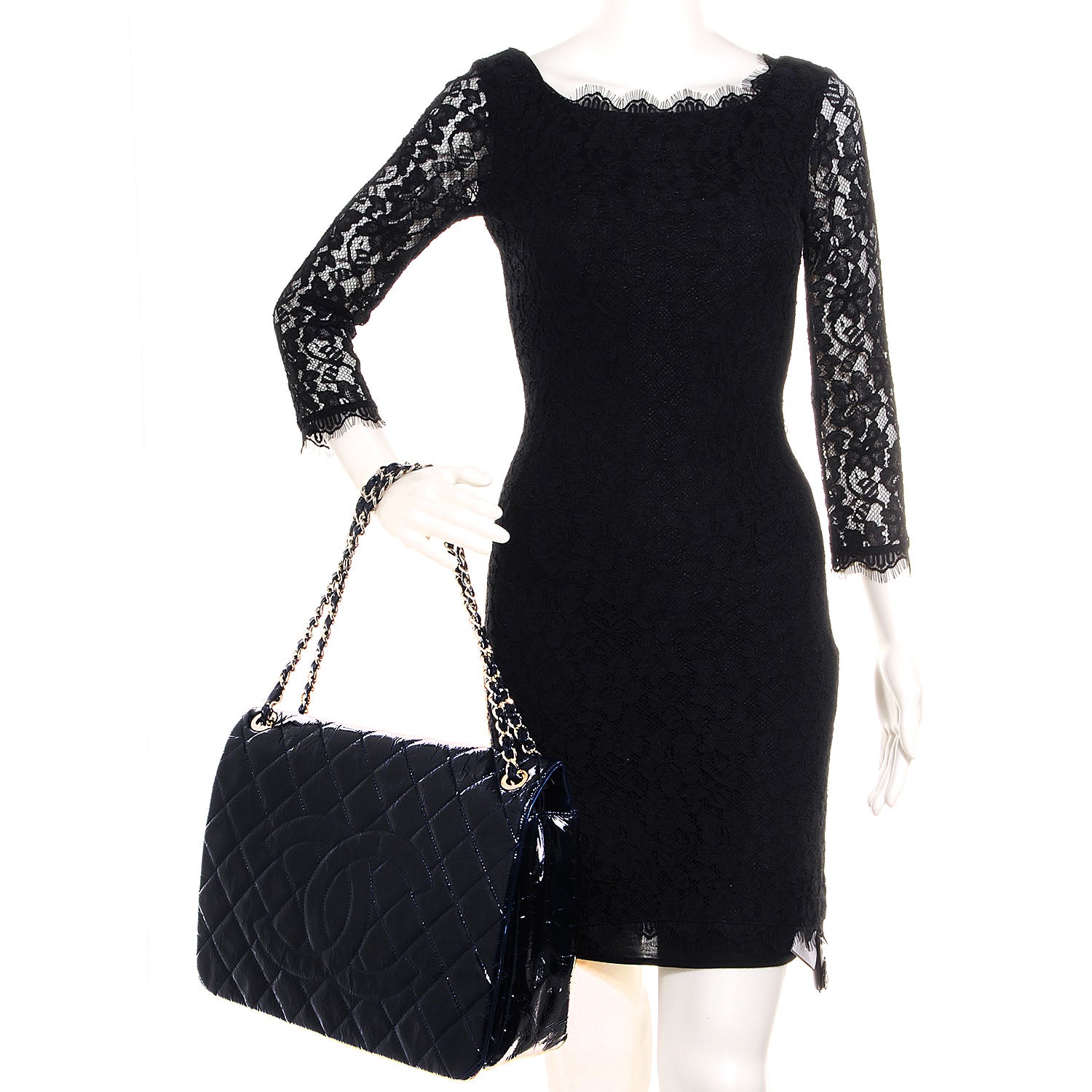Chanel Patent Quilted XL Flap Navy Blue 2 of 9