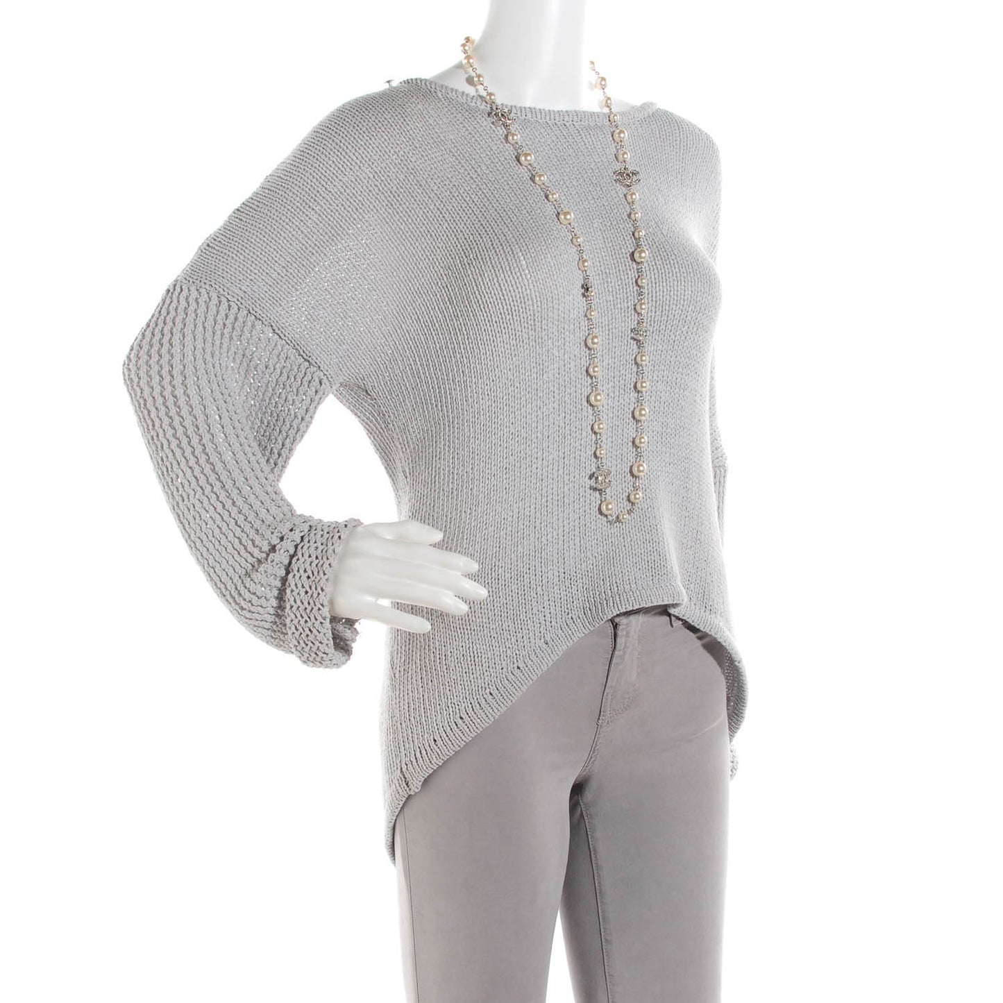 Crystal Pearl CC Long Necklace Silver