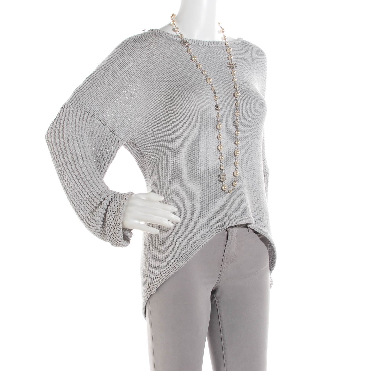 Chanel Crystal Pearl CC Long Necklace Silver 2 of 7