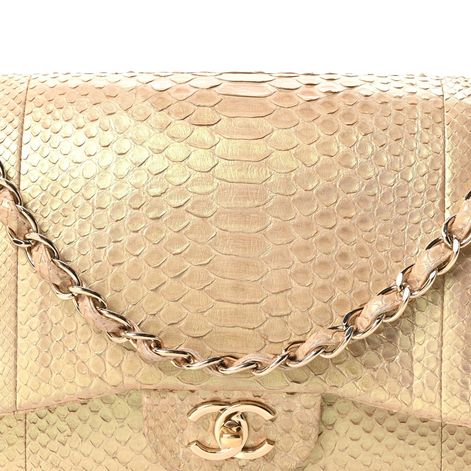 Chanel Metallic Snakeskin Jumbo Double Flap Light Beige 8 of 10