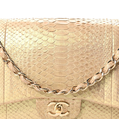 Chanel Metallic Snakeskin Jumbo Double Flap Light Beige 8 of 10