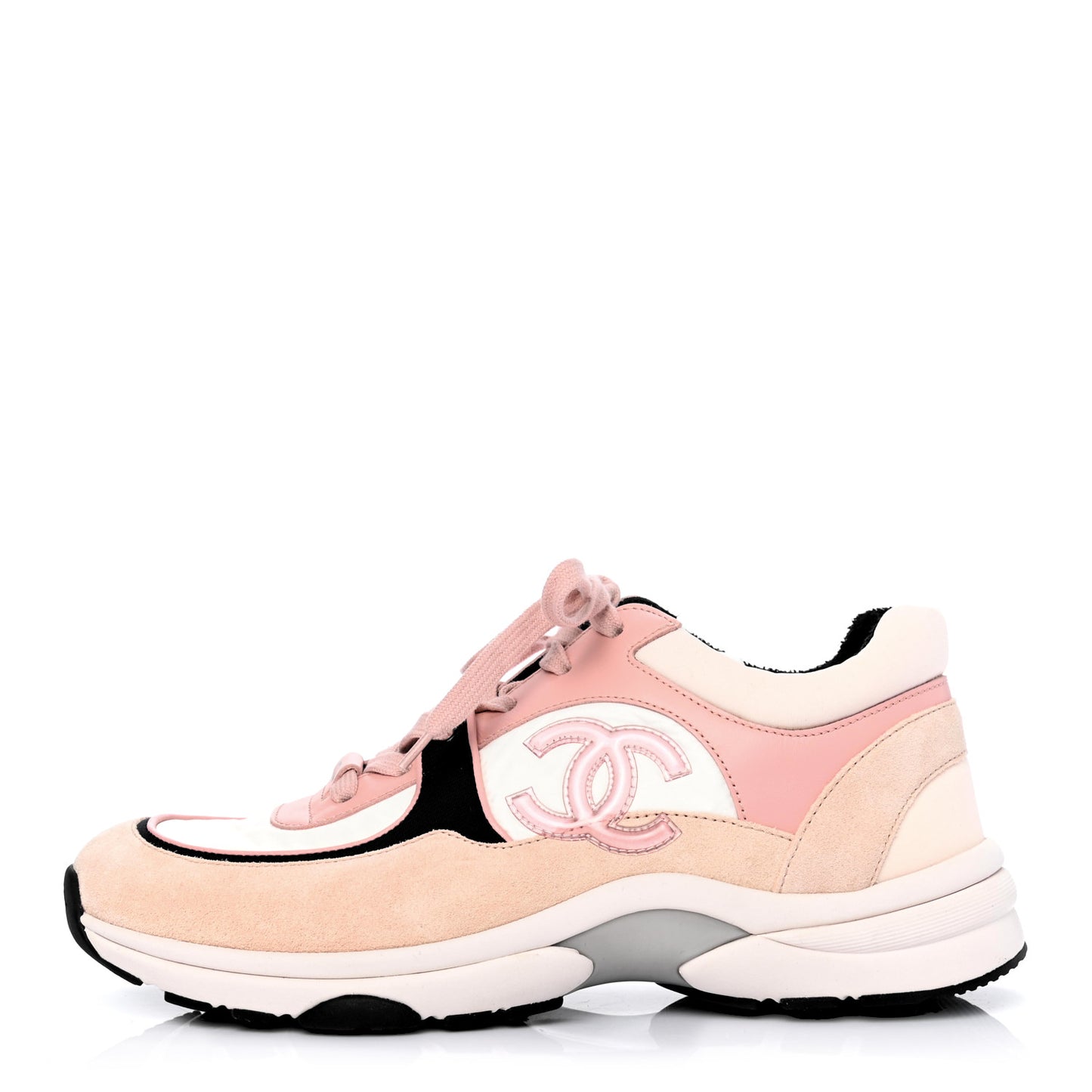 Nylon Lambskin Suede Calfskin CC Sneakers 39 Pink White Black