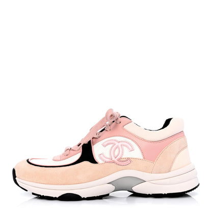 Chanel Nylon Lambskin Suede Calfskin CC Sneakers 39 Pink White Black 1 of 7