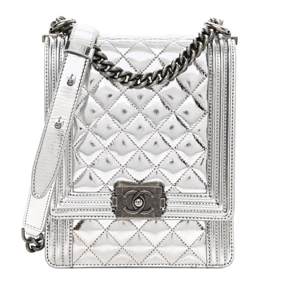Chanel Metallic Goatskin Quilted North South Boy Flap Silver 2 of 17