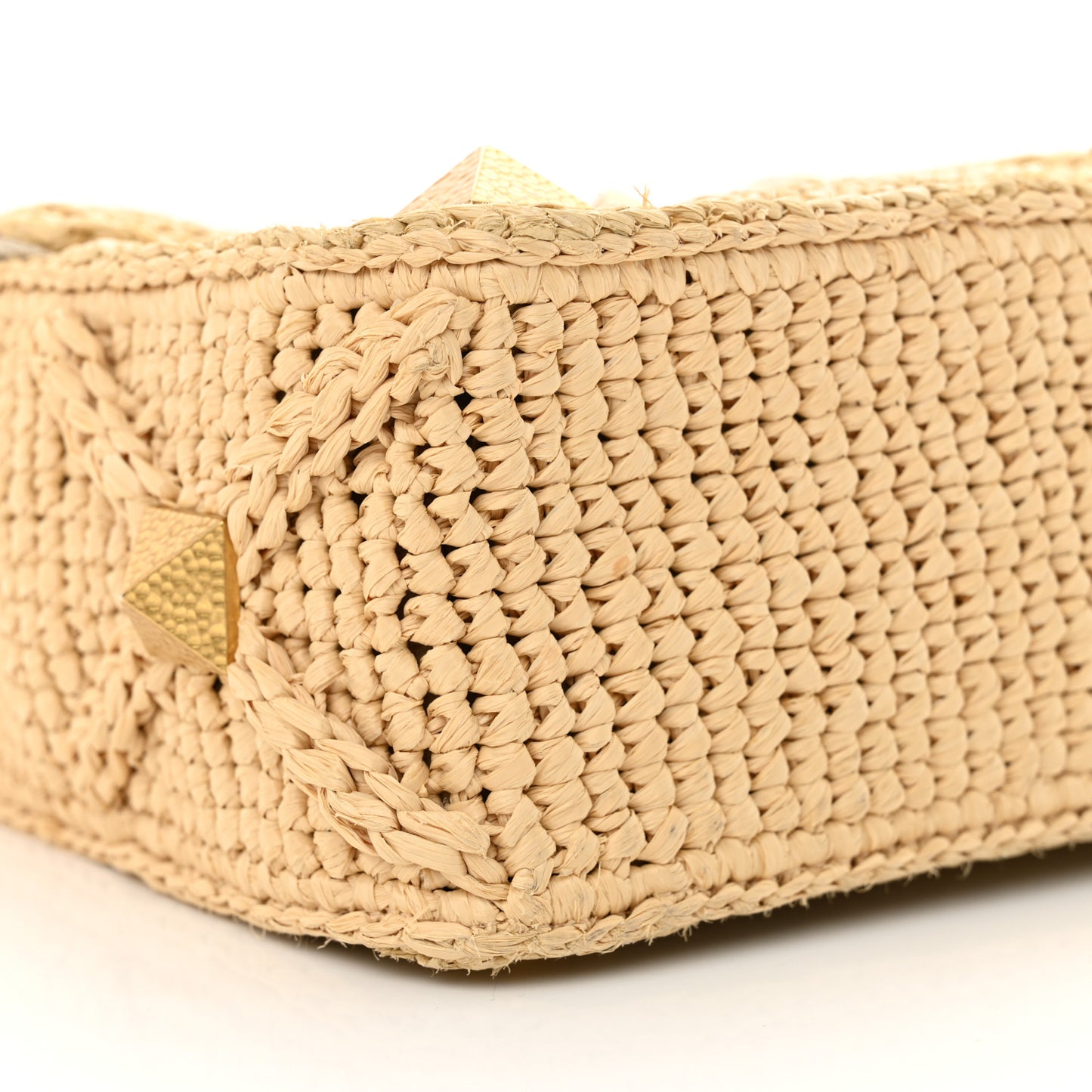 Raffia Large Roman Stud Shoulder Bag Naturale Multicolor