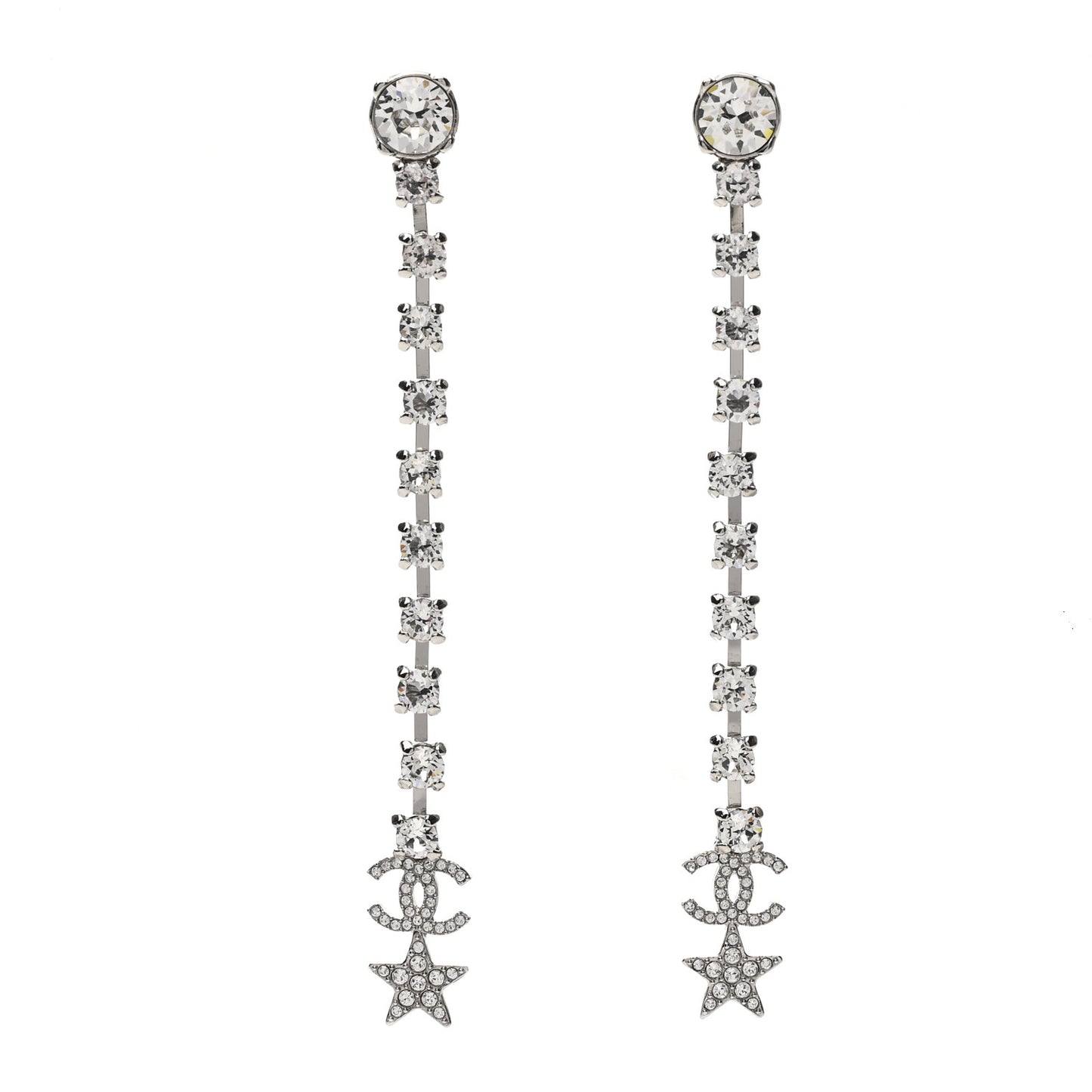 Crystal Starfall Drop Long CC Earrings Silver
