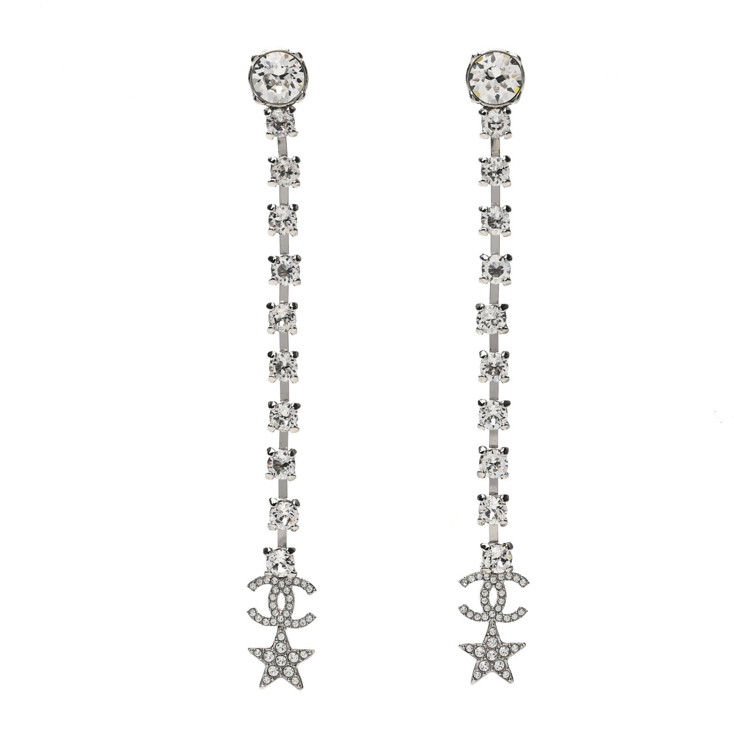 Chanel Crystal Starfall Drop Long CC Earrings Silver 1 of 5