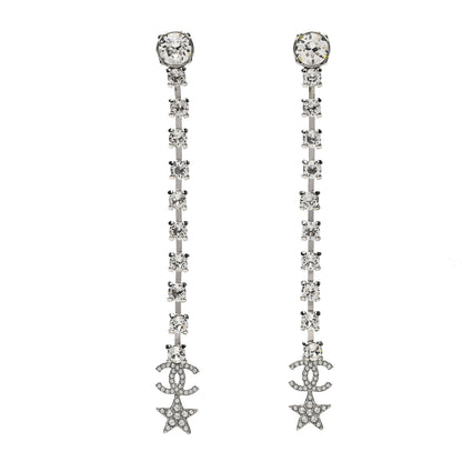Chanel Crystal Starfall Drop Long CC Earrings Silver 1 of 5