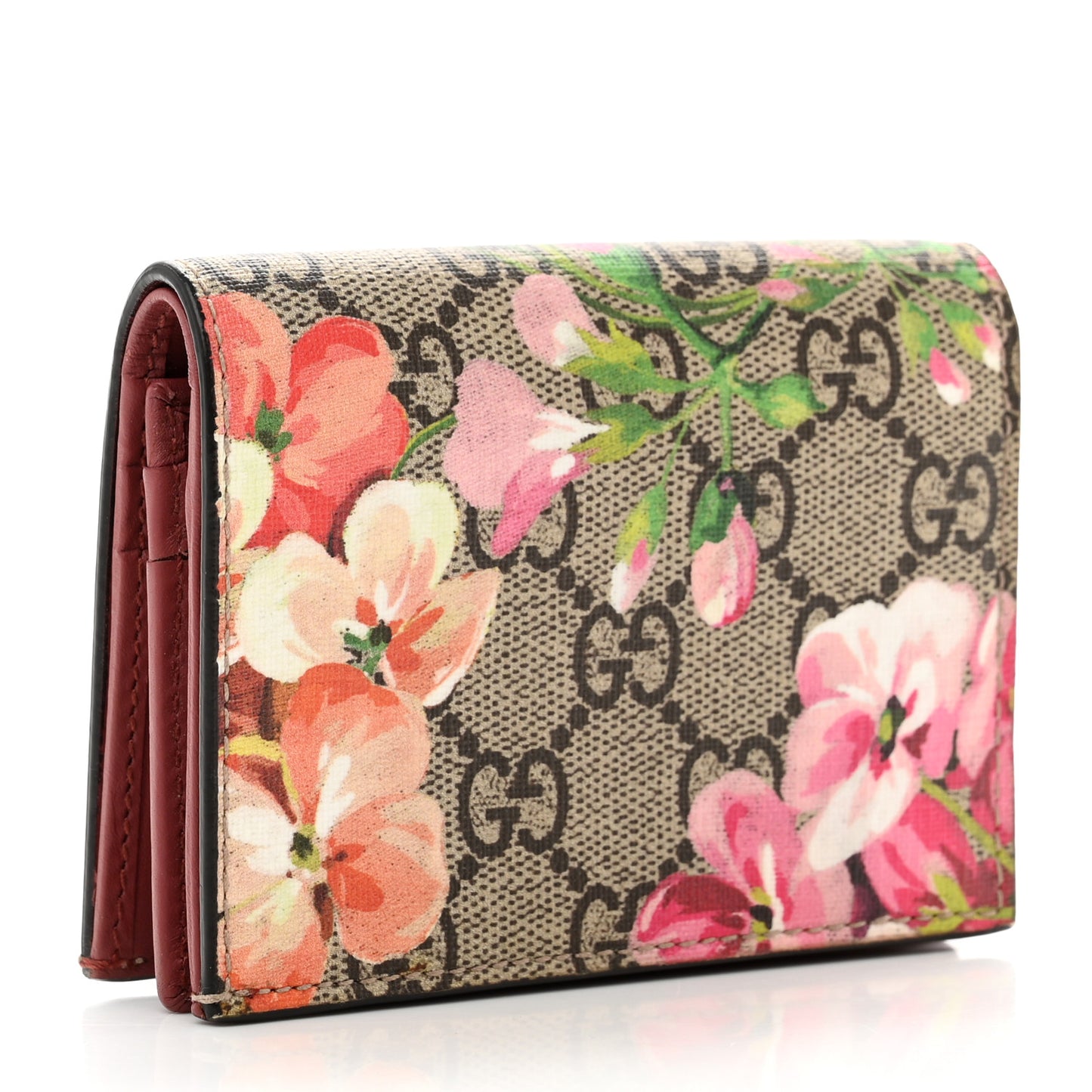 GG Supreme Monogram Blooms Card Case Wallet Beige Multicolor Dry Rose