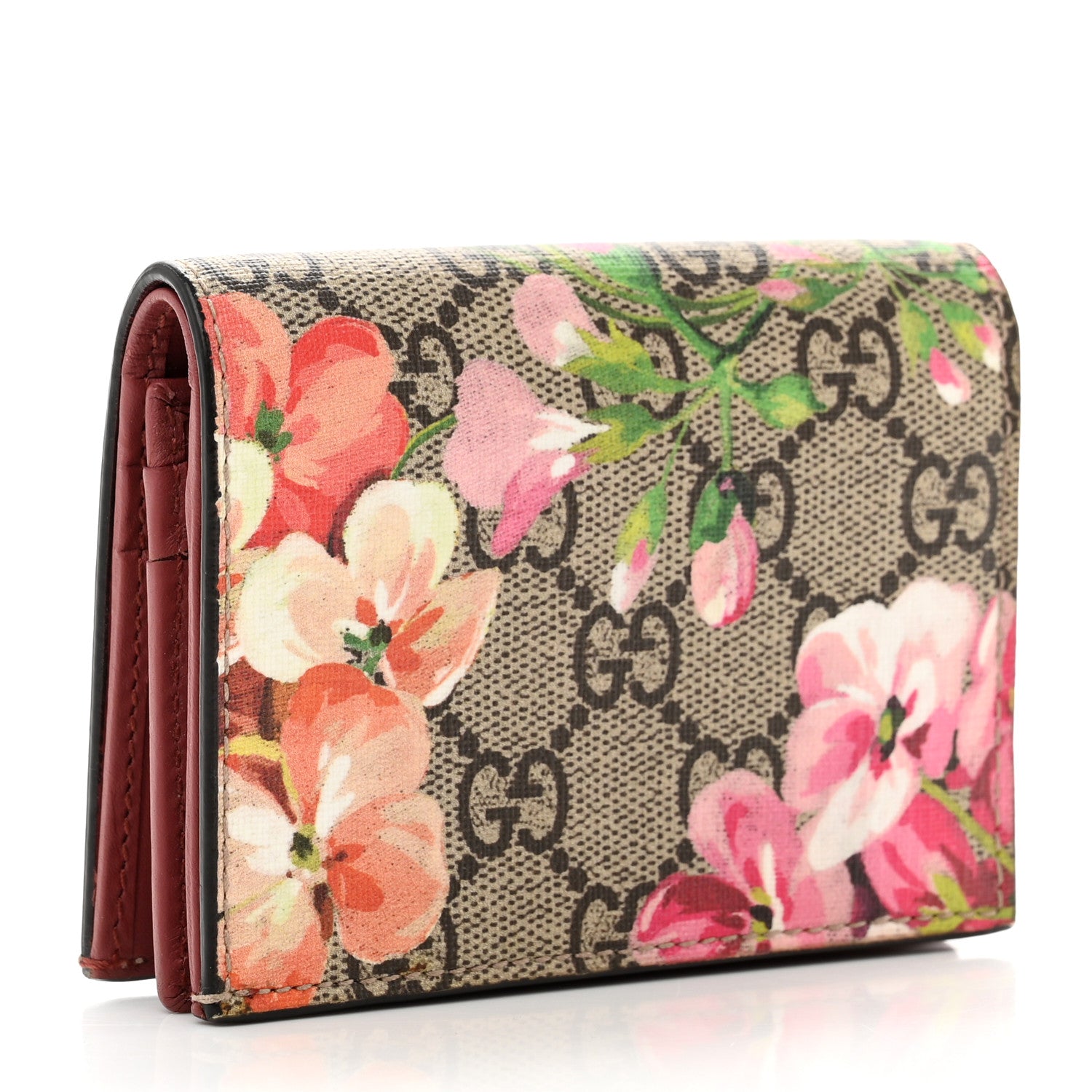 Gucci GG Supreme Monogram Blooms Card Case Wallet Beige Multicolor Dry Rose 3 of 8