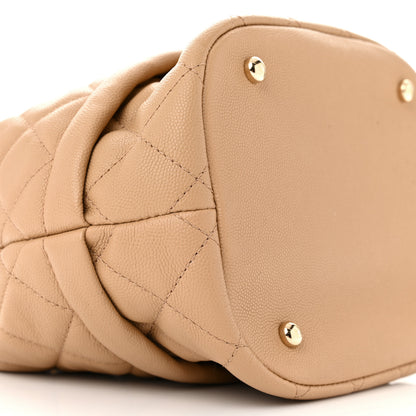 Chanel Caviar Quilted Rolled Up Bucket Drawstring Bag Beige 9 of 13