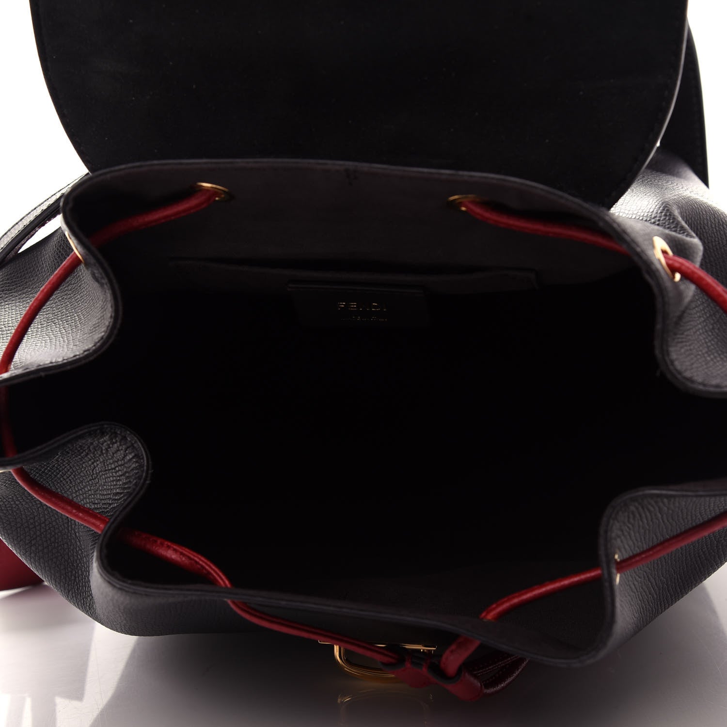 Fendi Vitello Cruise Bi-Color FF 1974 Embossed F is Fendi Drawstring Backpack Black Fragola Maya 4 of 8