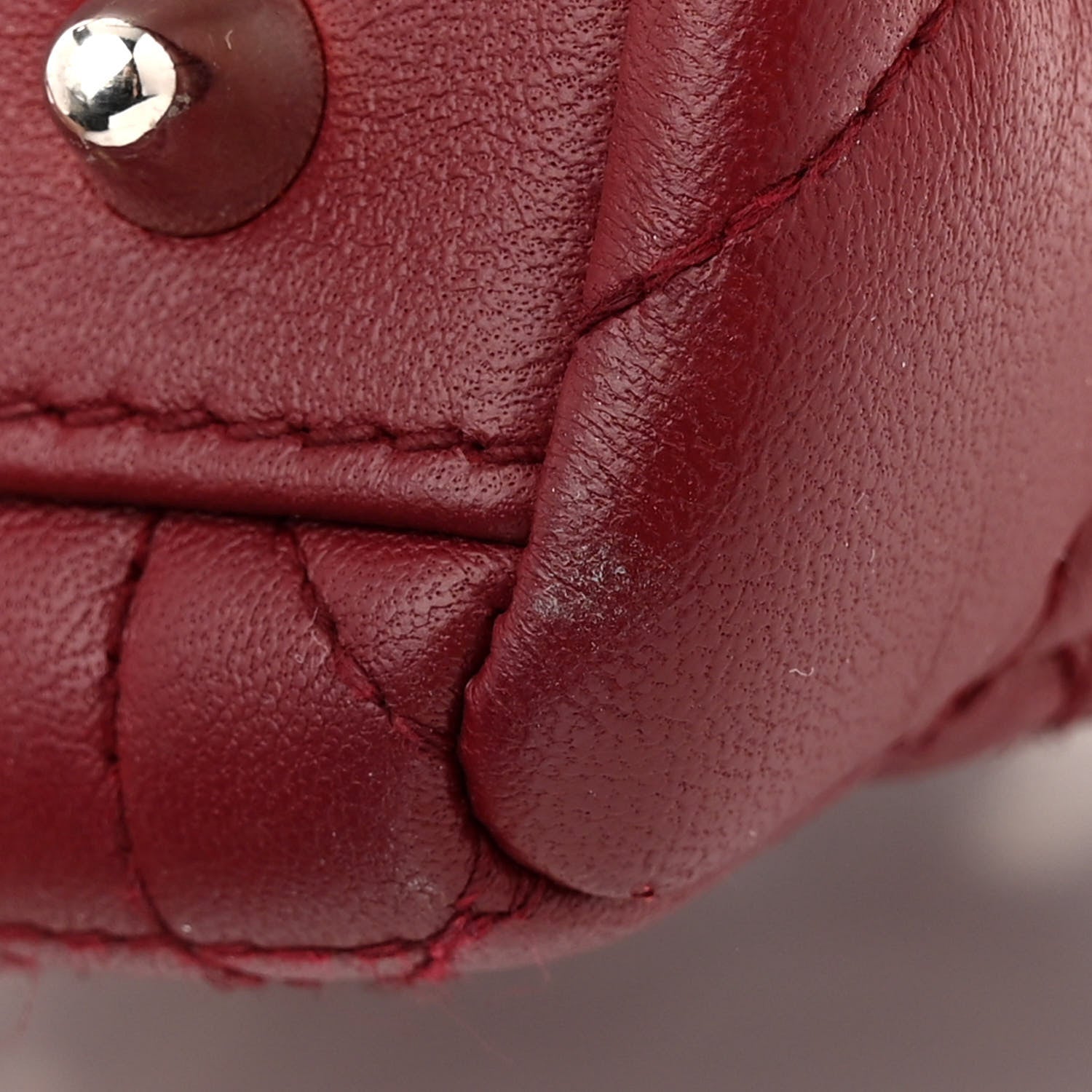 Christian Dior Lambskin Cannage Ruffle Trim Medium Lady Dior Burgundy 13 of 14