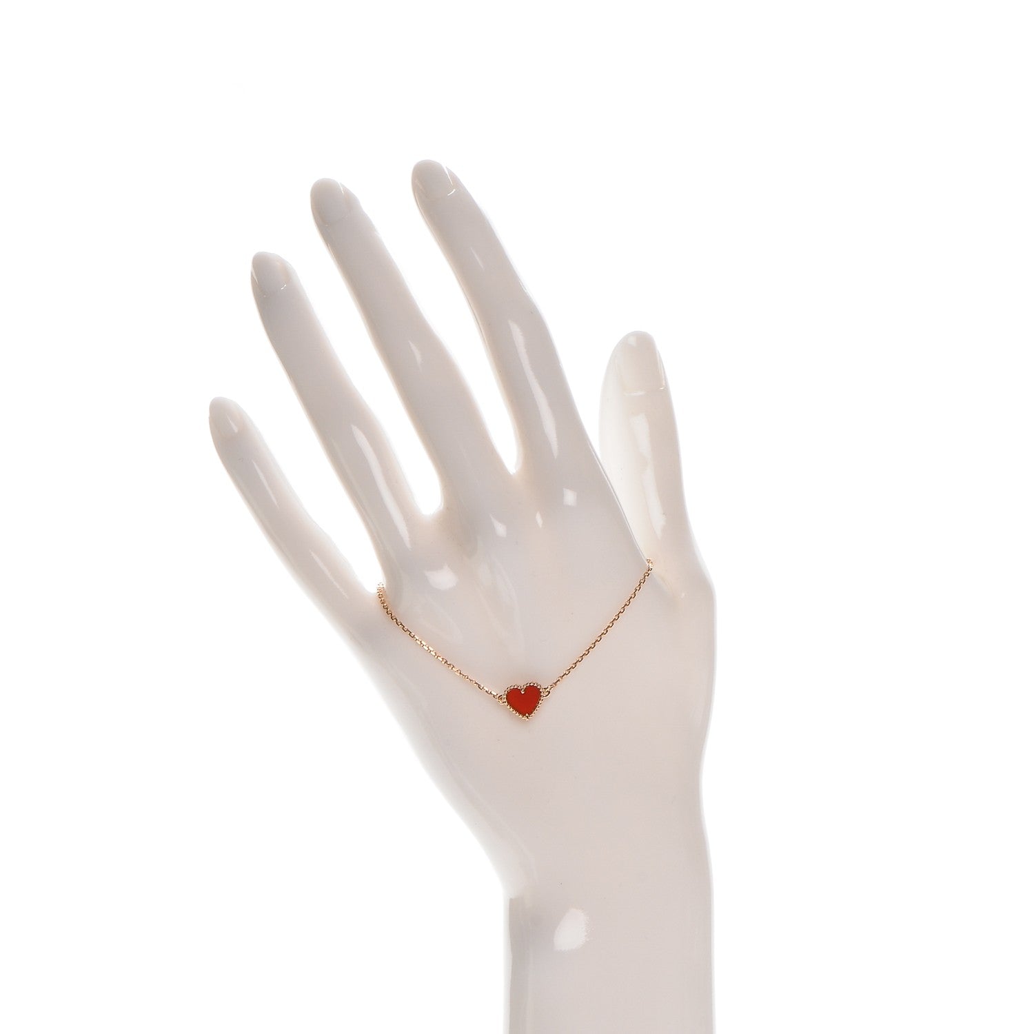 Van Cleef & Arpels 18K Rose Gold Carnelian Sweet Alhambra Heart Bracelet 2 of 6