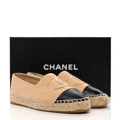 Chanel Lambskin CC Espadrilles 37 Beige Black 2 of 9