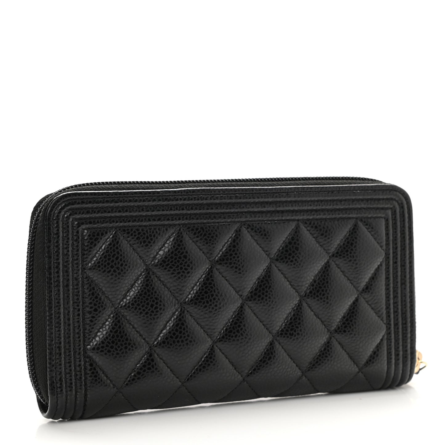 Caviar Quilted Boy Long Zip Around Wallet Black