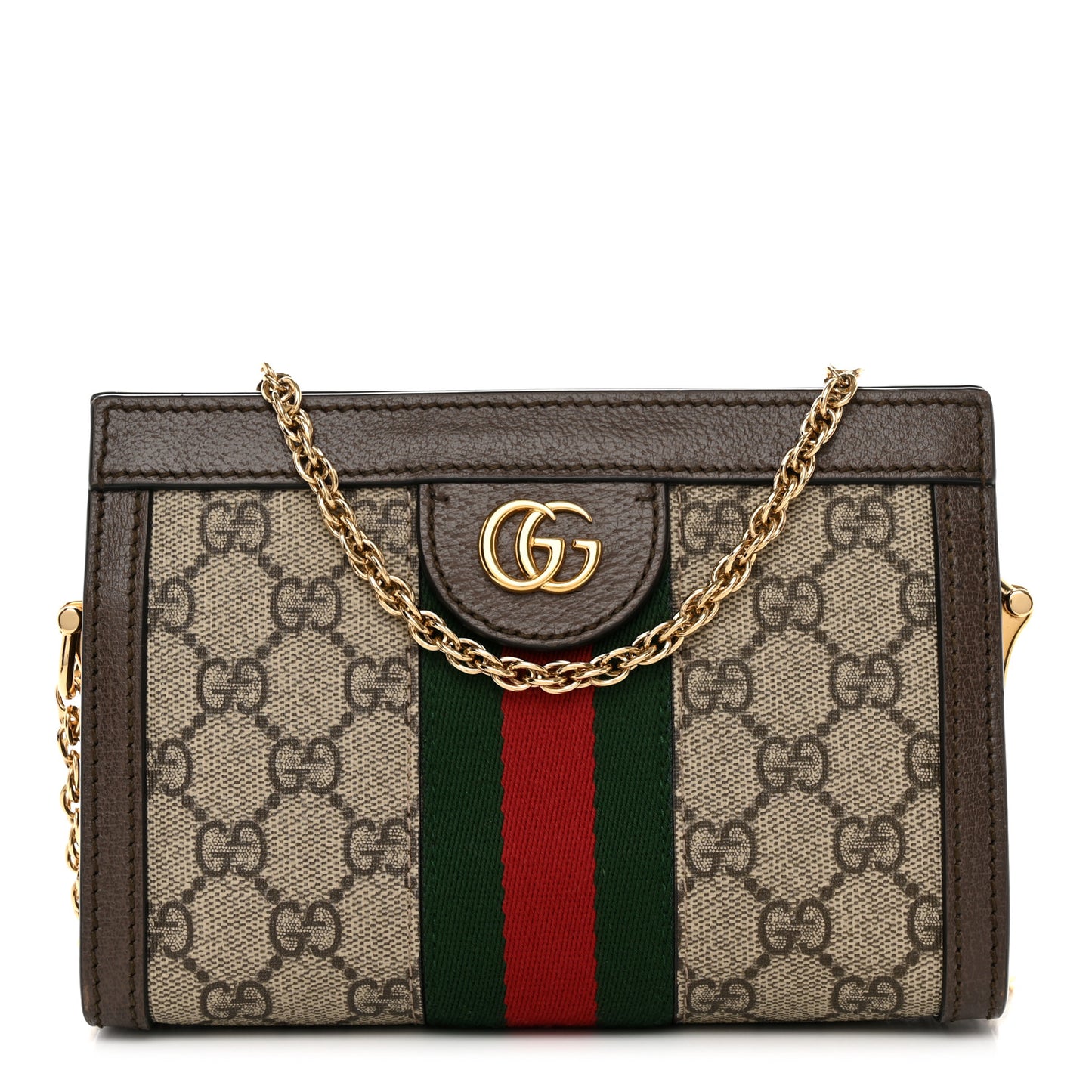 GG Supreme Monogram Textured Dollar Calfskin Web Mini Ophidia Chain Shoulder Bag Beige Ebony New Acero