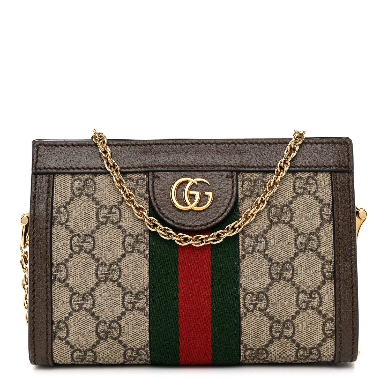 Gucci GG Supreme Monogram Textured Dollar Calfskin Web Mini Ophidia Chain Shoulder Bag Beige Ebony New Acero 1 of 12