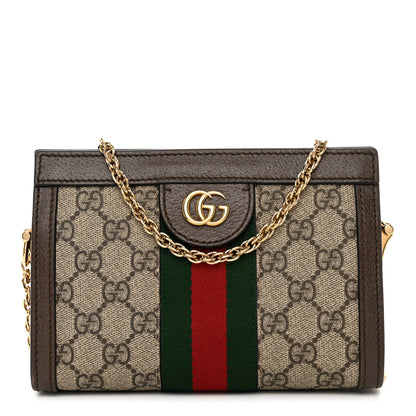 Gucci GG Supreme Monogram Textured Dollar Calfskin Web Mini Ophidia Chain Shoulder Bag Beige Ebony New Acero 1 of 12