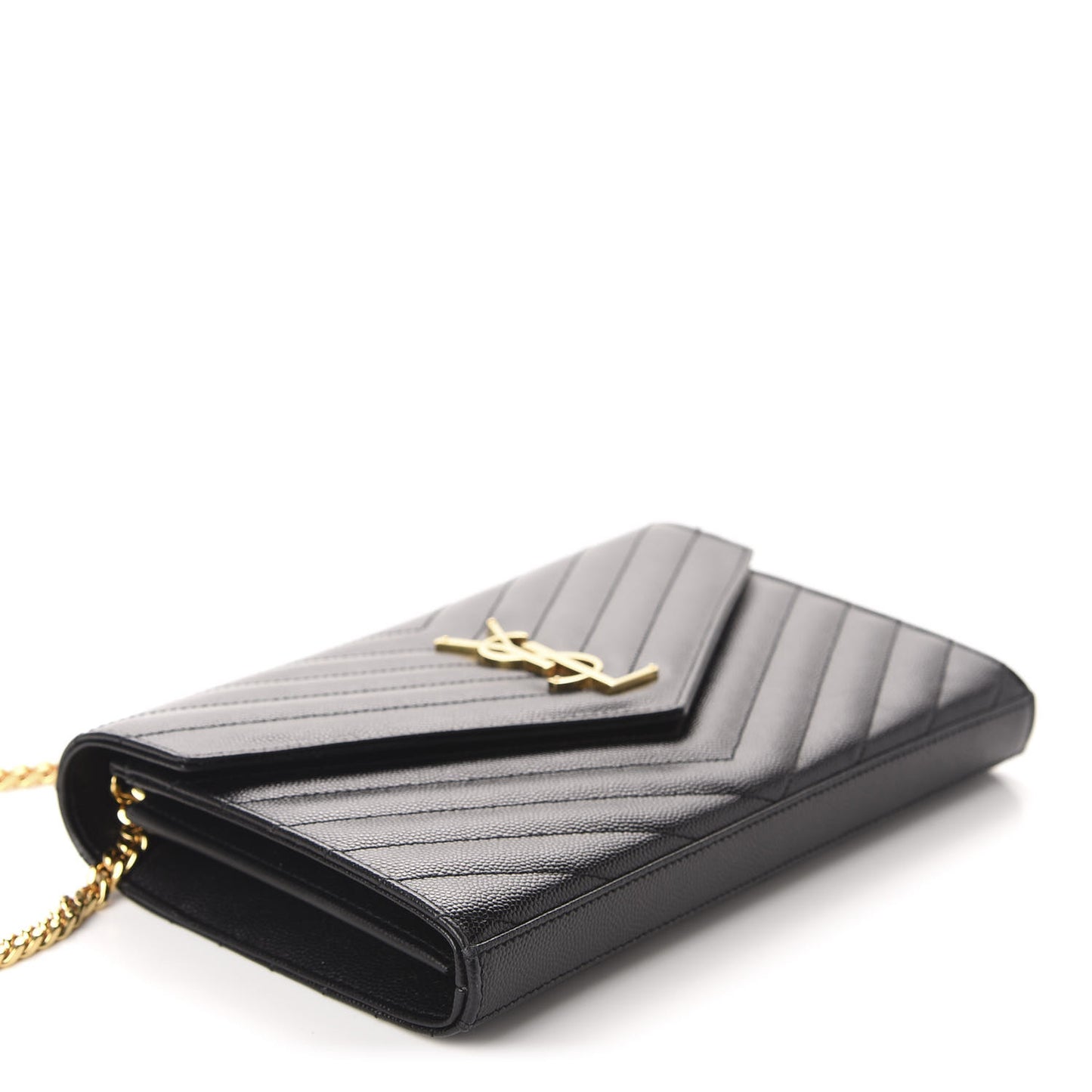 Grain De Poudre Matelasse Chevron Monogram Chain Wallet Black