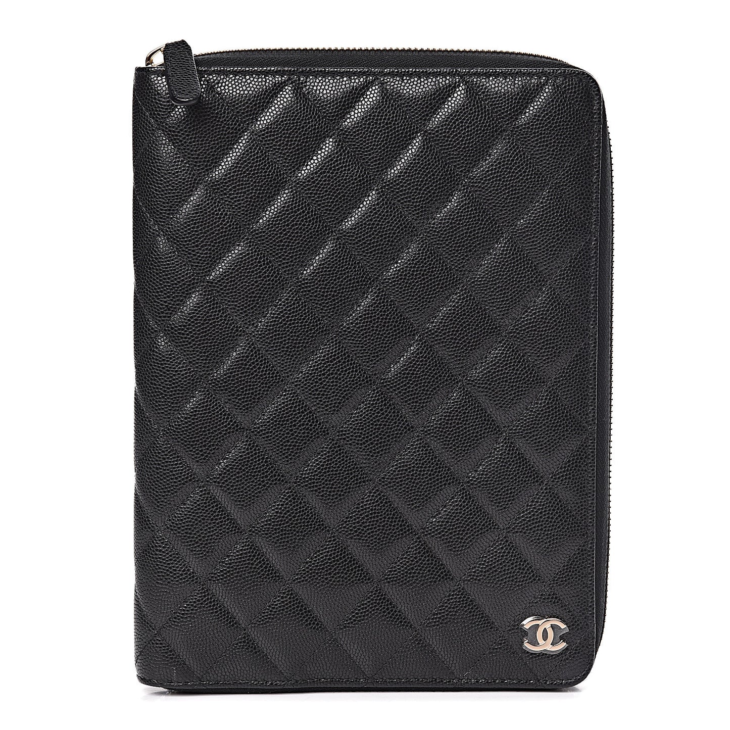 Caviar Quilted Zip Around Notebook Agenda Cover Black