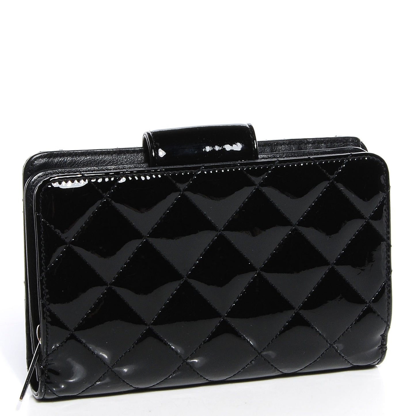 Patent Quilted Brilliant Zipped Pocket Wallet Black