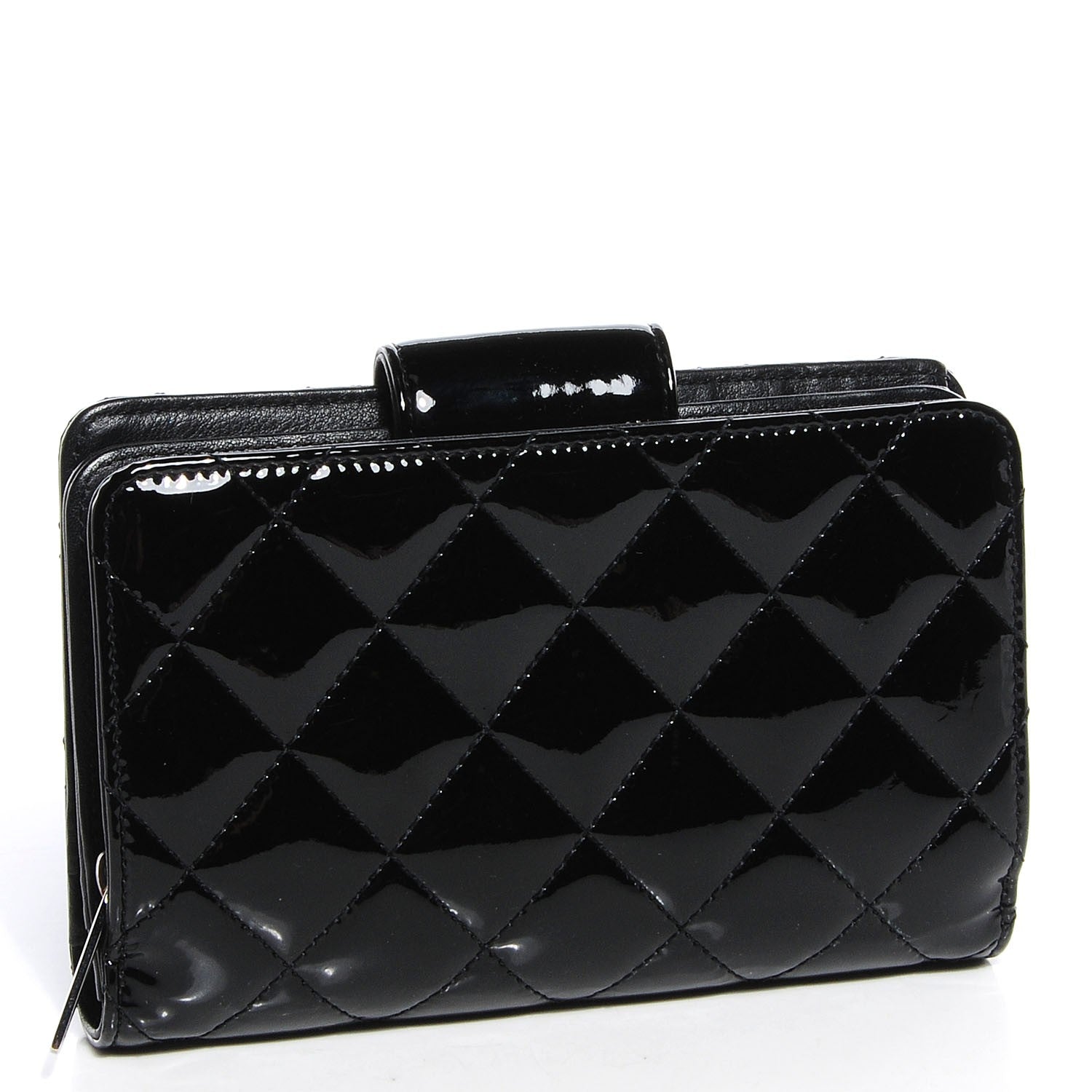 Chanel Patent Quilted Brilliant Zipped Pocket Wallet Black 3 of 7