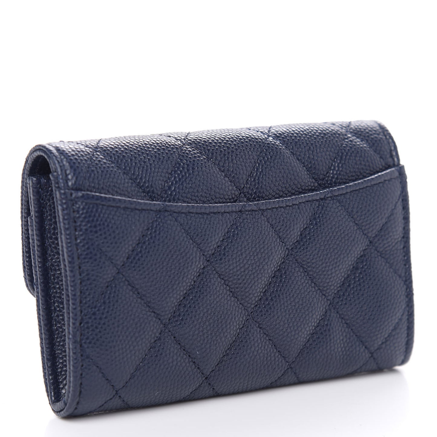 Iridescent Caviar Quilted Flap Card Holder Dark Blue