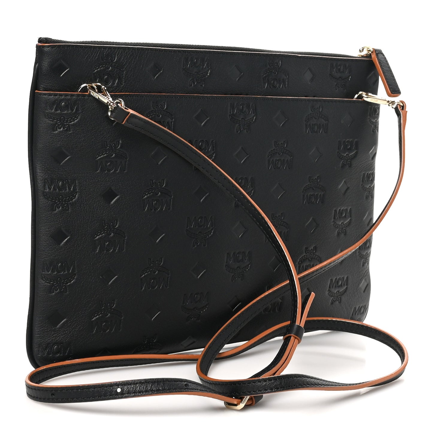 Calfskin Ottomar Monogram Medium Crossbody Pouch Black