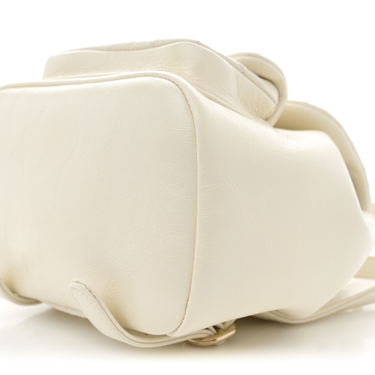 Glazed Aged Calfskin Quilted Small Duma Drawstring Backpack White