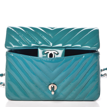 Chanel Patent Calfskin Chevron Quilted Mini Rectangular Flap Blue 14 of 14
