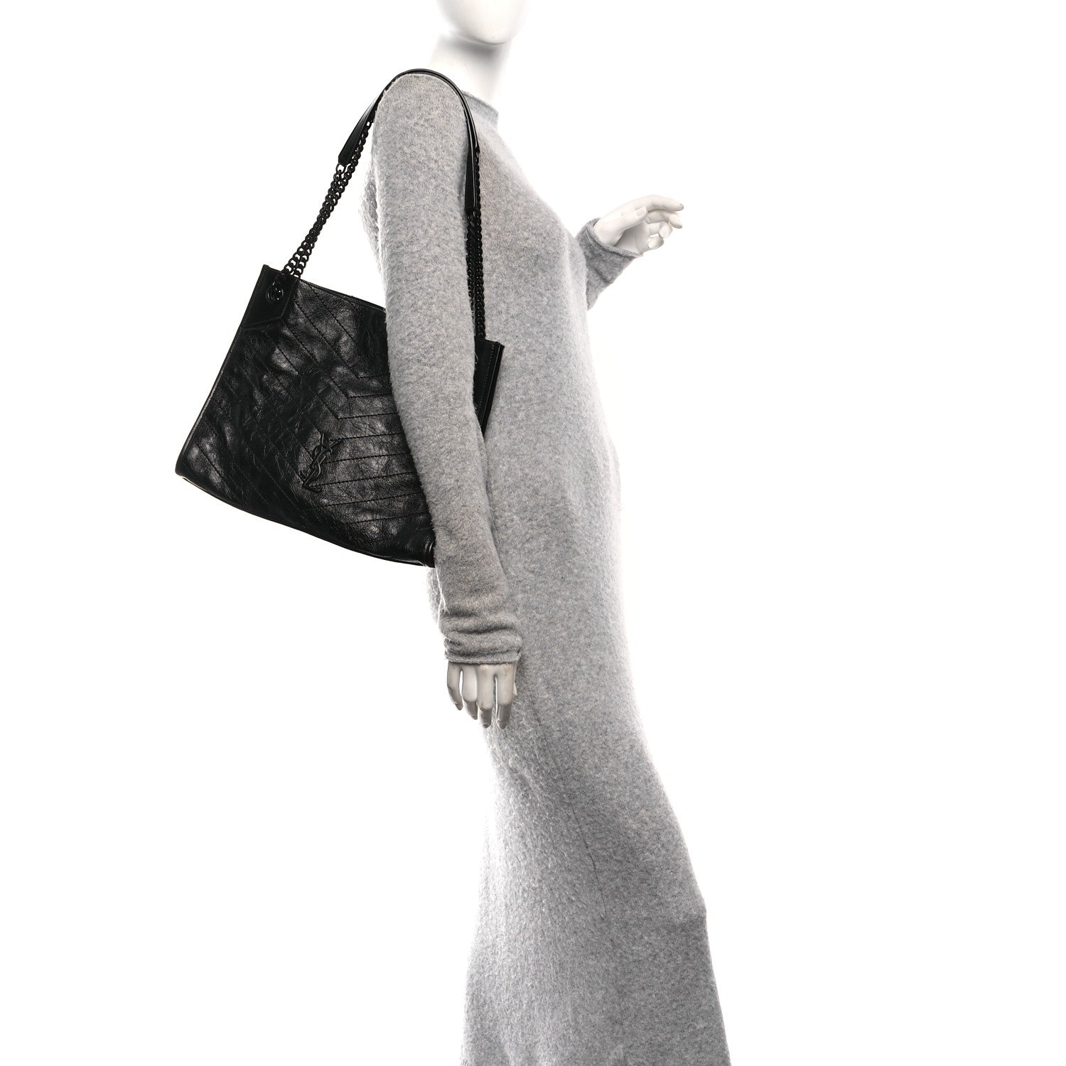 Saint Laurent Crinkled Calfskin Matelasse Monogram Medium Niki Shopper Tote Black 2 of 10