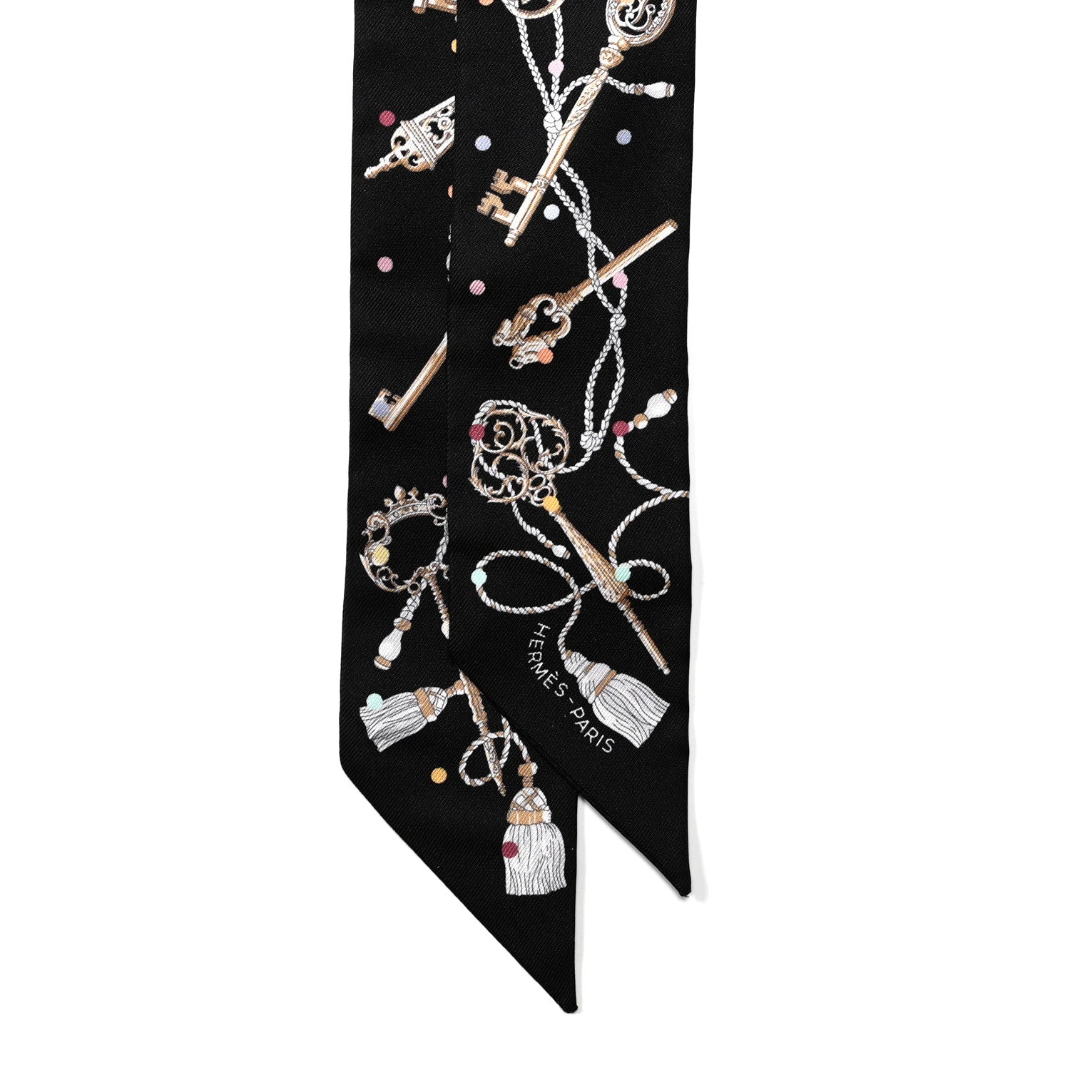 Hermes Silk Les Cles A Pois Twilly Black Beige Rose Multicolor 2 of 4