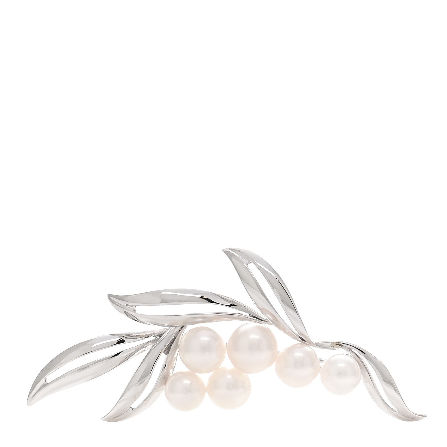 Mikimoto 18K White Gold Akoya Pearl 5-6.5mm Leaf Brooch 1 of 3